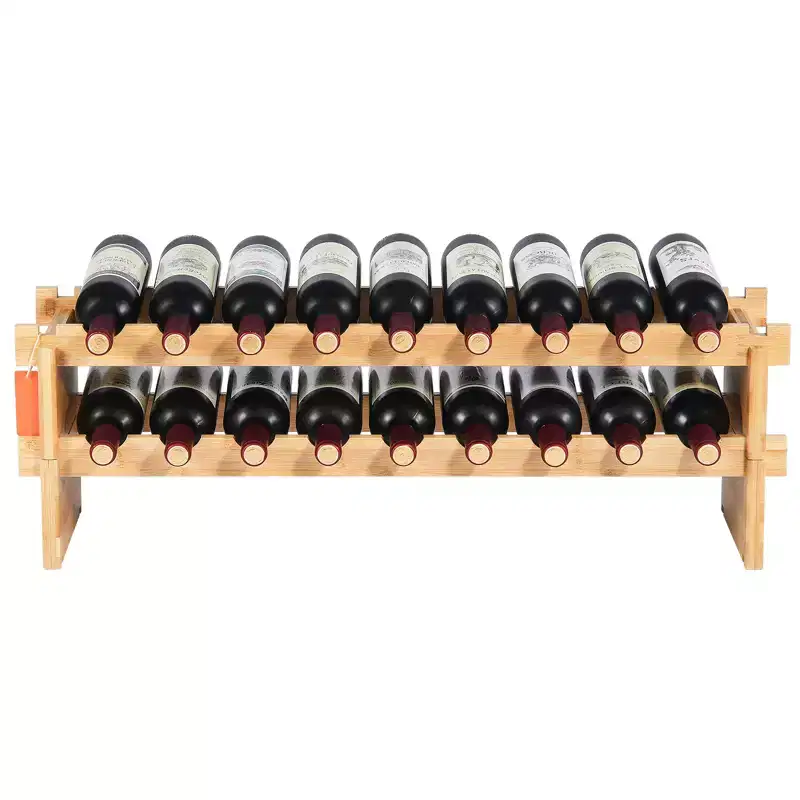 VEVOR 18 Bottle Stackable Modular Wine Rack, 2-Tier Solid Bamboo Wood Storage Racks, Floor Freestanding Wines Holder Display Shelf, Natural Color
