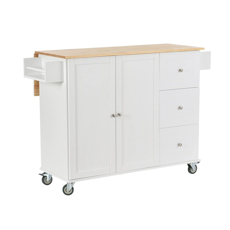 Rolling Mobile Kitchen Island with Solid Wood Top and Locking Wheels