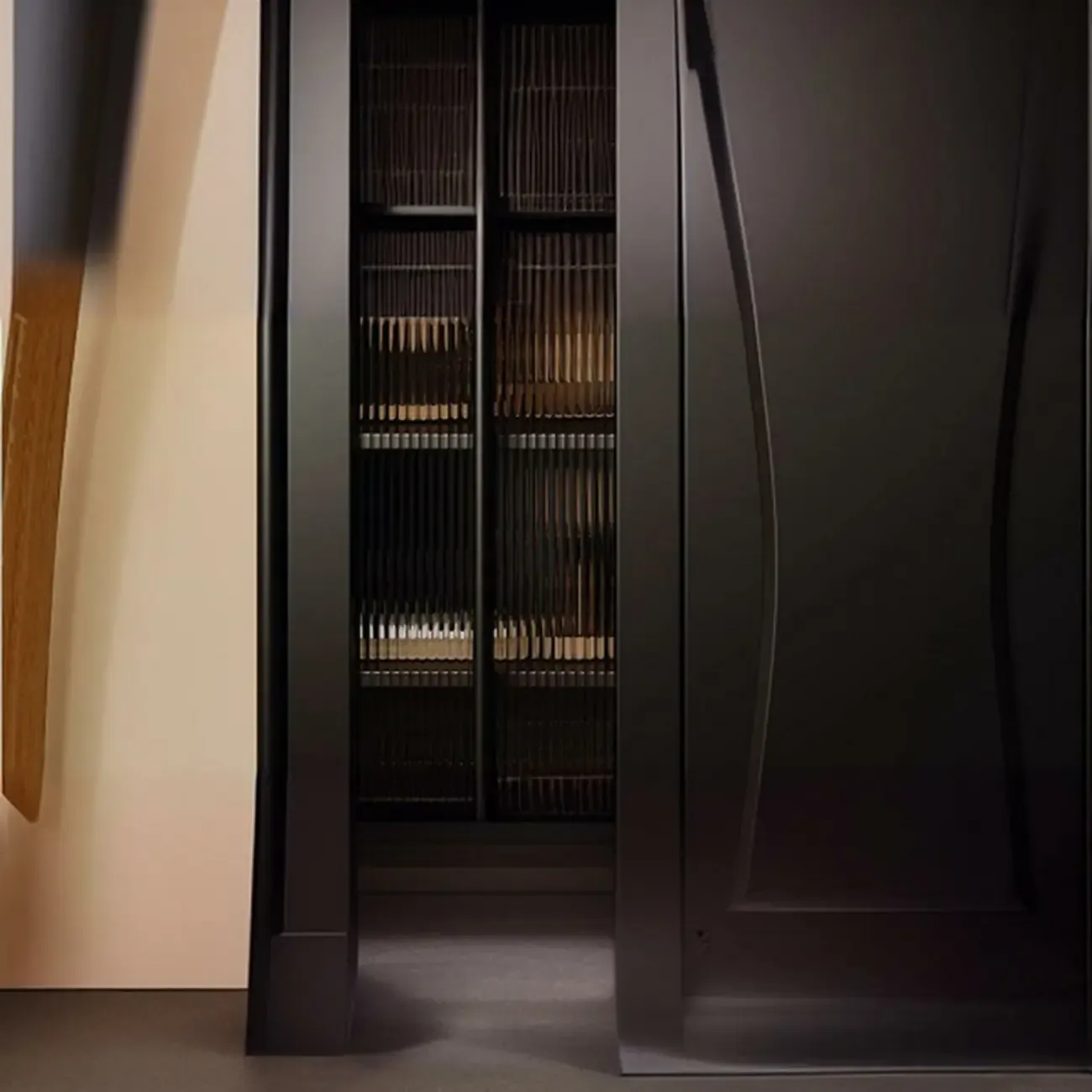 Medieval Style Black Wooden Buffet Table with Shelves