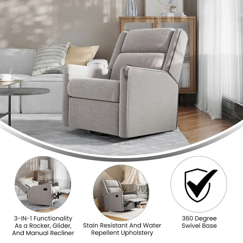 Classic Upholstered Manual Recline Rocking Swivel Glider Chair
