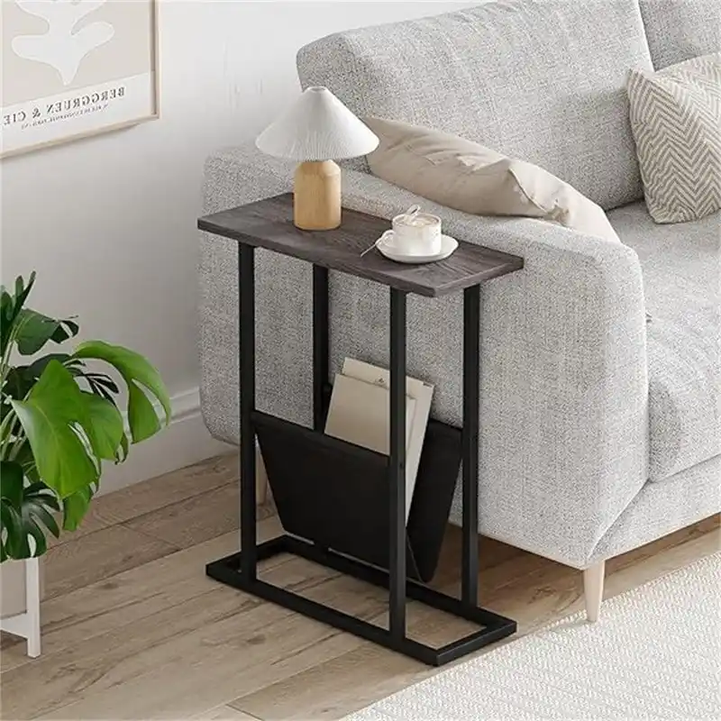 White / Grey / Black / Rustic Brown Narrow Side Table with Storage Bag, 1-Person