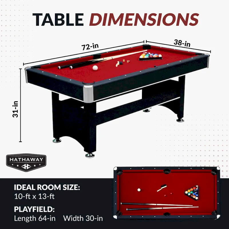 Hathaway Spartan 6-ft Billiards Pool Game Room Table with Table Tennis Top - Black with Red Felt