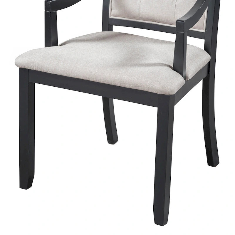 Black 5-Piece Wooden Dining Table Set with Extendable Round Table & 4 Armchairs