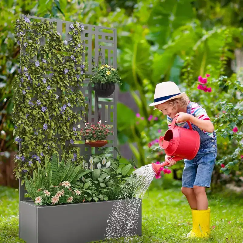 70.2in.L x 35.1in.W x 15.6in.H Gray Metal Rectangle Planting Box with Climbing Frame (1-Pack)
