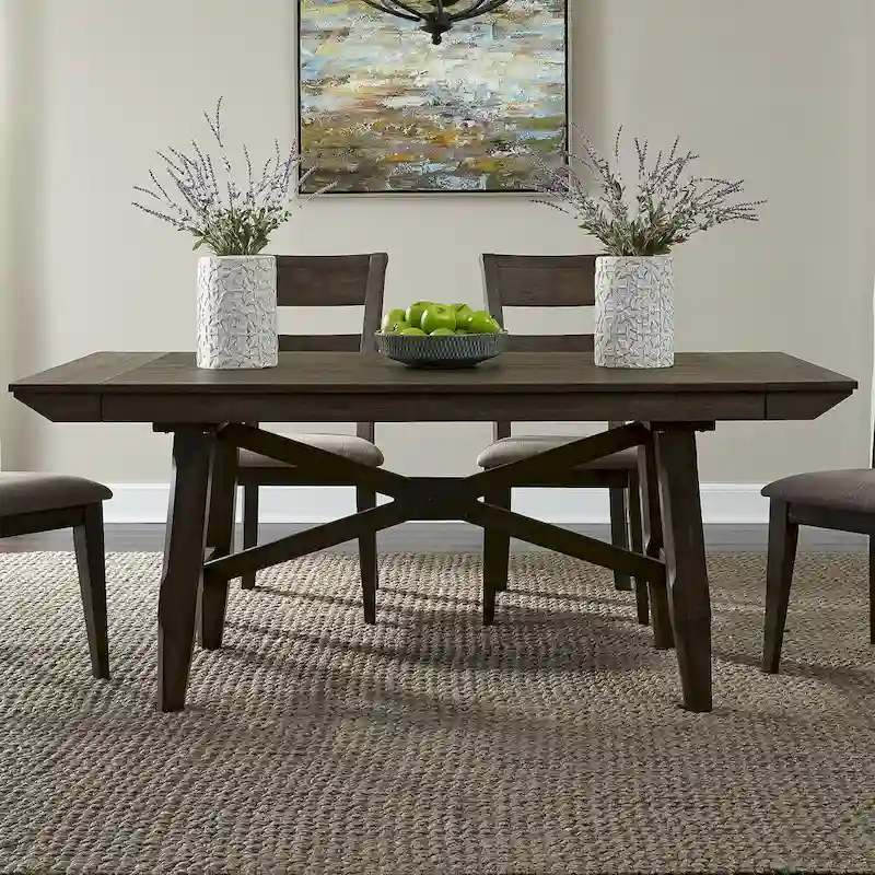 Double Bridge Dark Chestnut 7 Piece Trestle Table Set