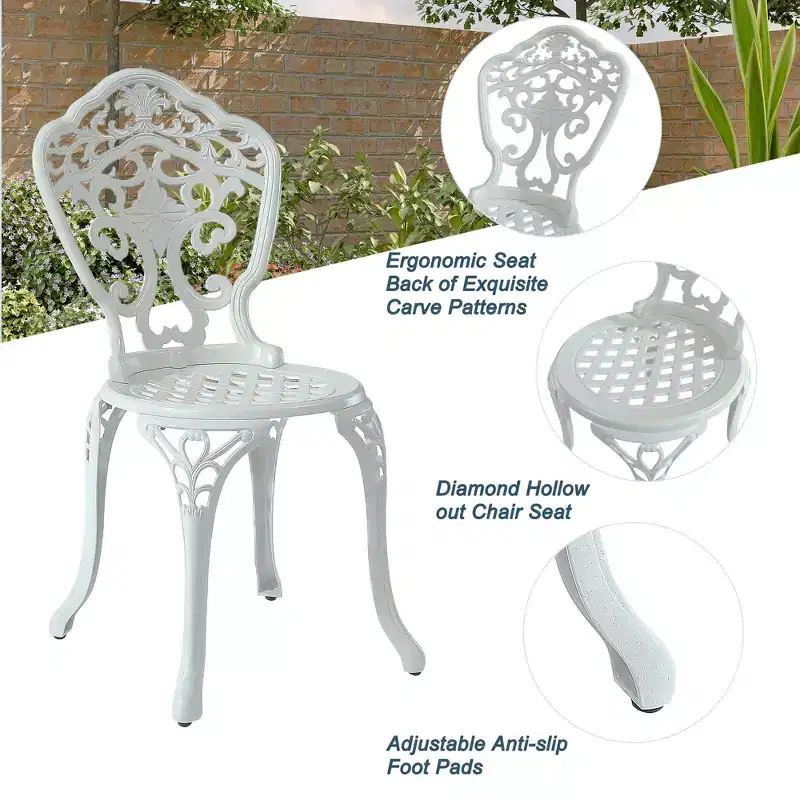 CLIHOME 3-Piece Patio Cast Aluminum Bistro Table and Chairs Set