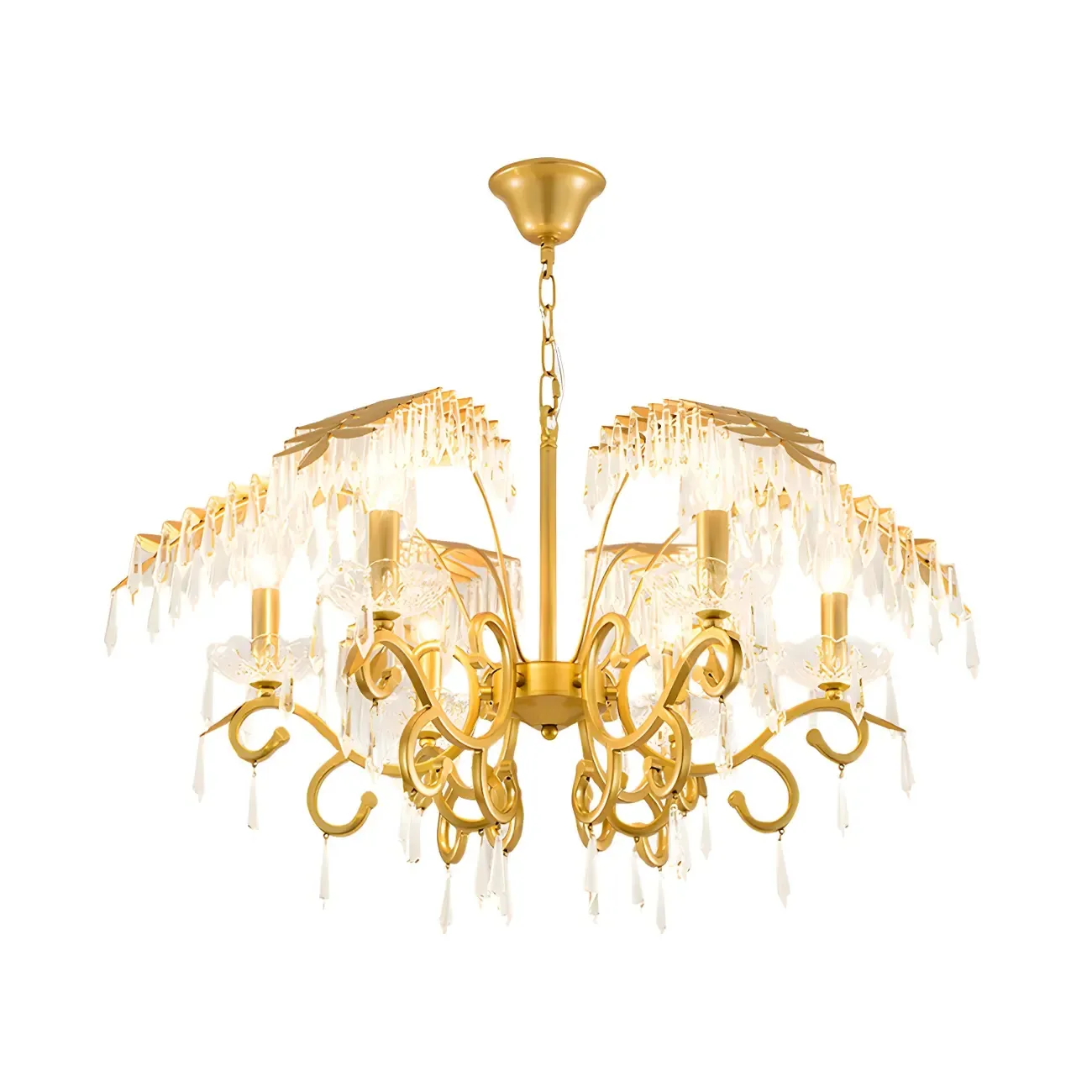 Luxurious Golden Leaf Curved Chandelier with Crystal