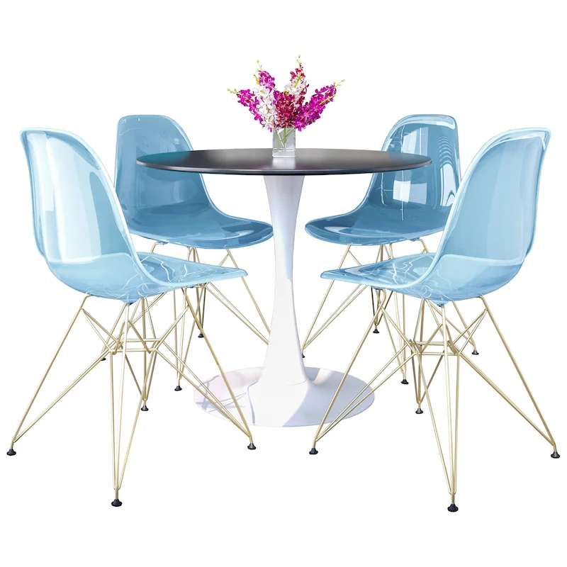 White/Gold Round Dining Table Set, 5-Piece, Seats 5
