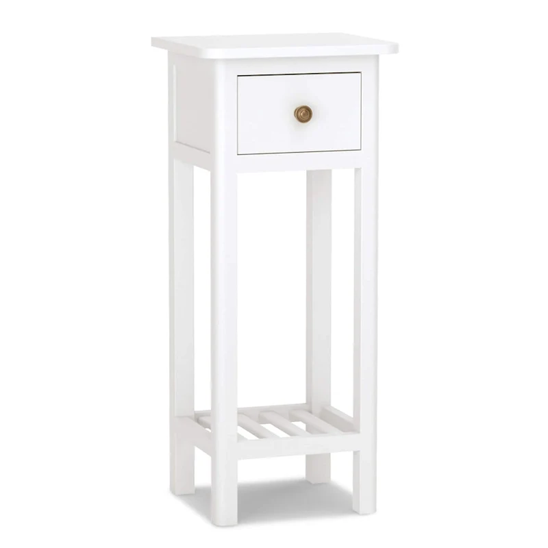 2 Tier Narrow Side Table Wood Slim End Table Nightstand with Drawer