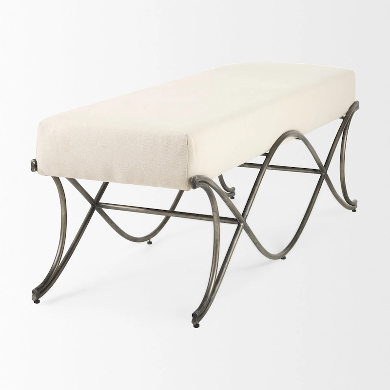 Ayla Gray Fabric Seat w/ Dark Nickel Metal Frame Bench