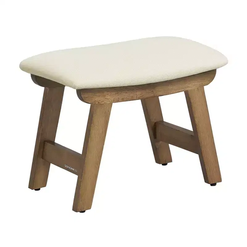 SONGMICS Foot Stool Ottoman, Padded Foot Rest Vanity Stool Under Desk with Solid Wood Frame