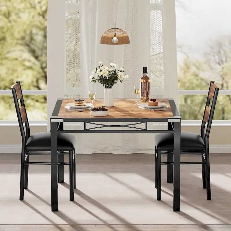 Dining Table Set, Wood Kitchen Table with Upholstered Chairs