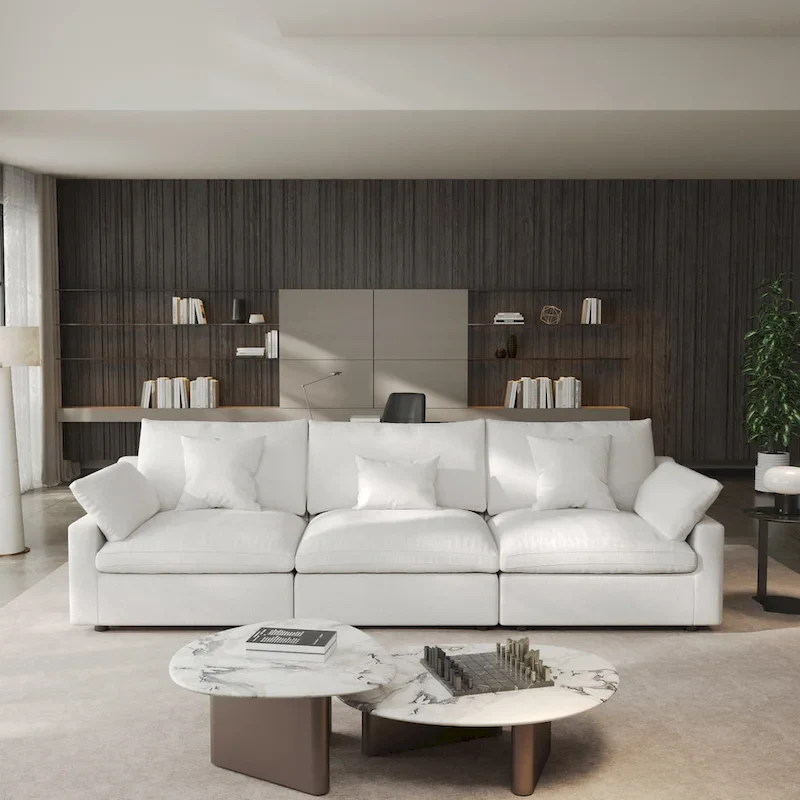 Modern Comfy Linen Sectional Sofa 3-Seater Down Filled Cloud Couch