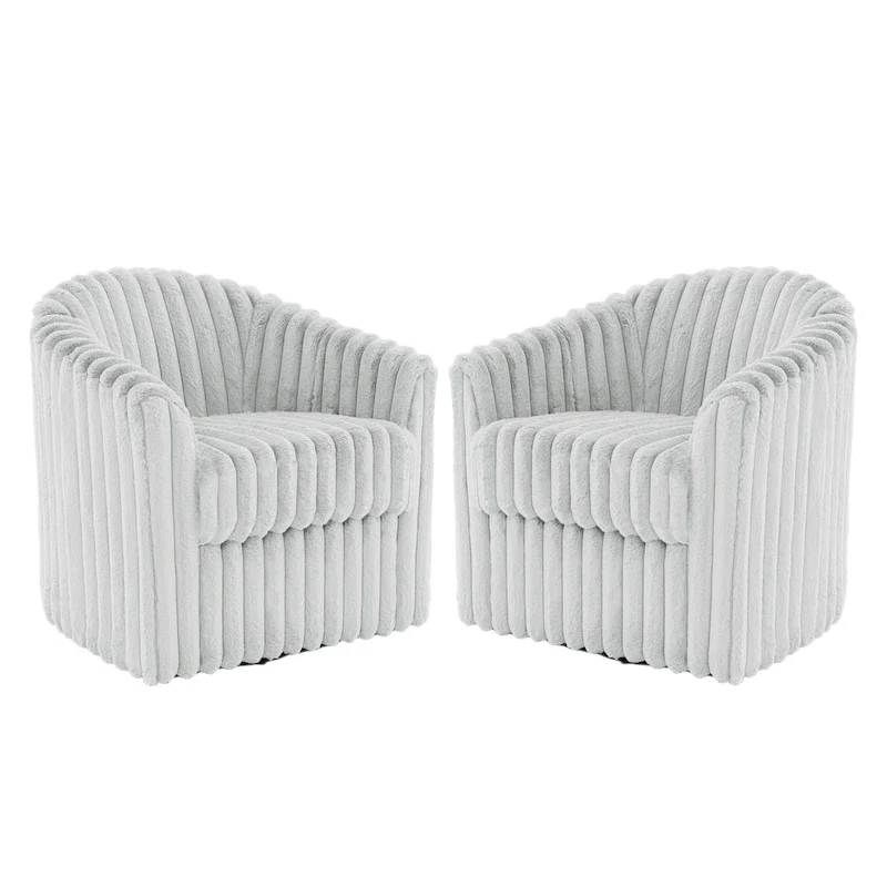 Faux Rabbit Fur 360-Degree Swivel Barrel Accent Chair