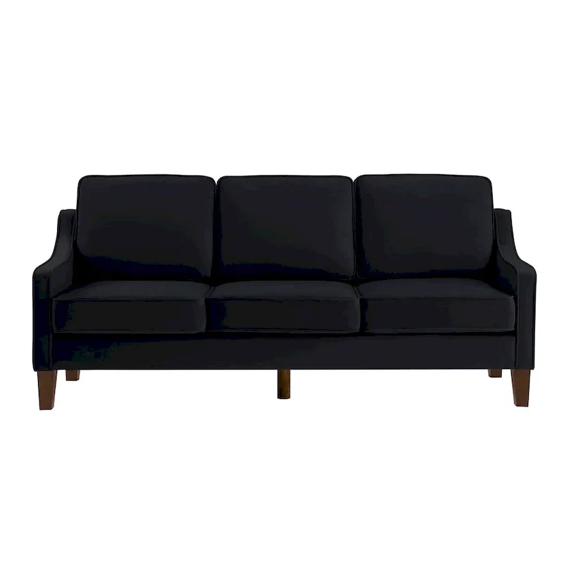 Modern 3-Seat Sofa Couch with Scooped Armrest and Wood Legs - 29.00 x 74.00 x 34.25