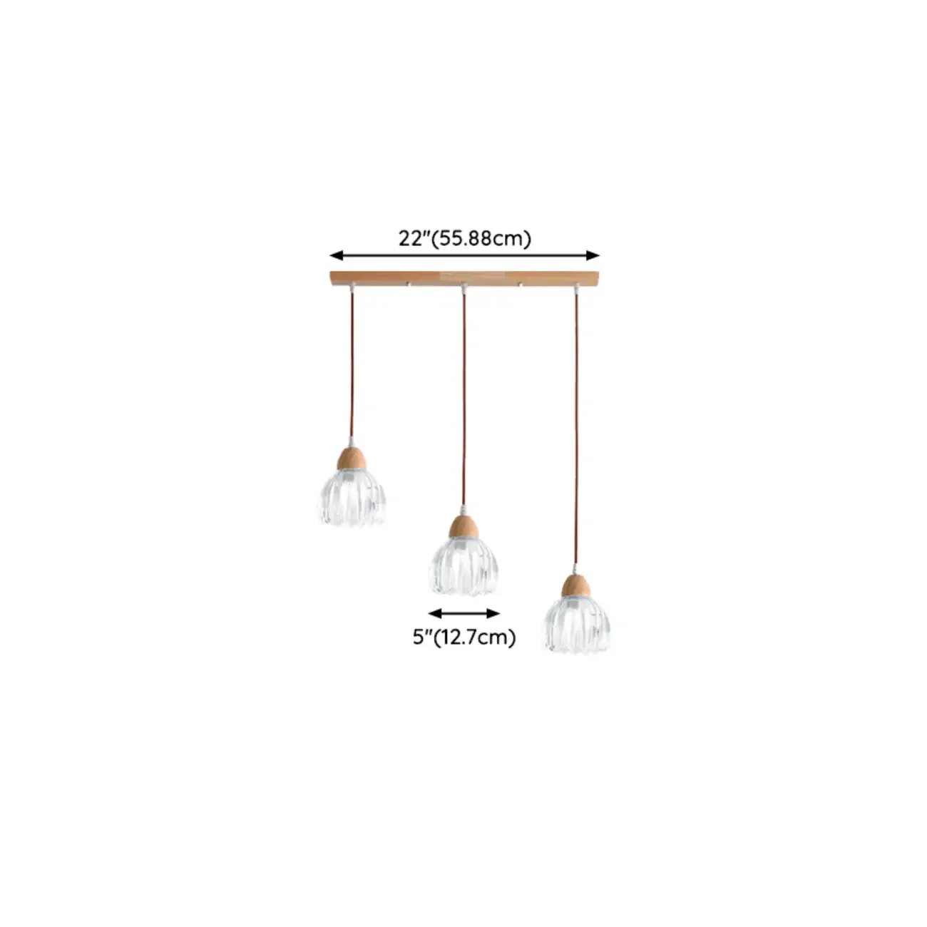 Glass Shade Wood Kitchen Island Pendant Light Adjustable Length