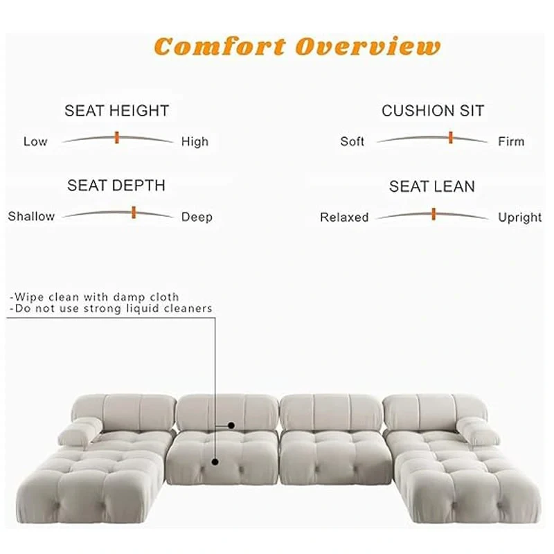 U-shaped Velvet Upholstery Sectional Modern Modular Couch