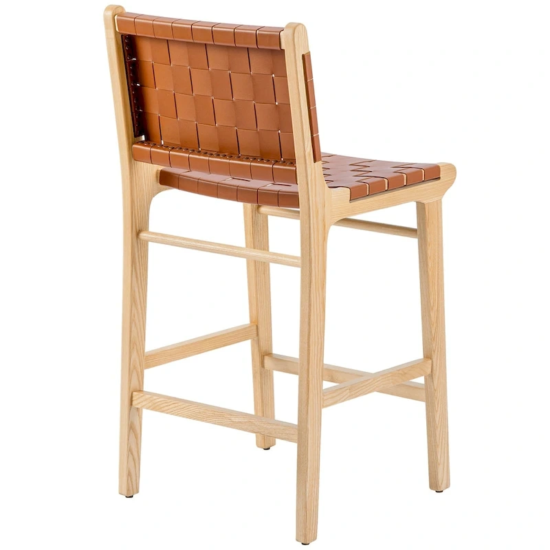 Fully Assembled Woven Leather Counter Height Bar Stools - 18.9W x 18.9D x 38.2H