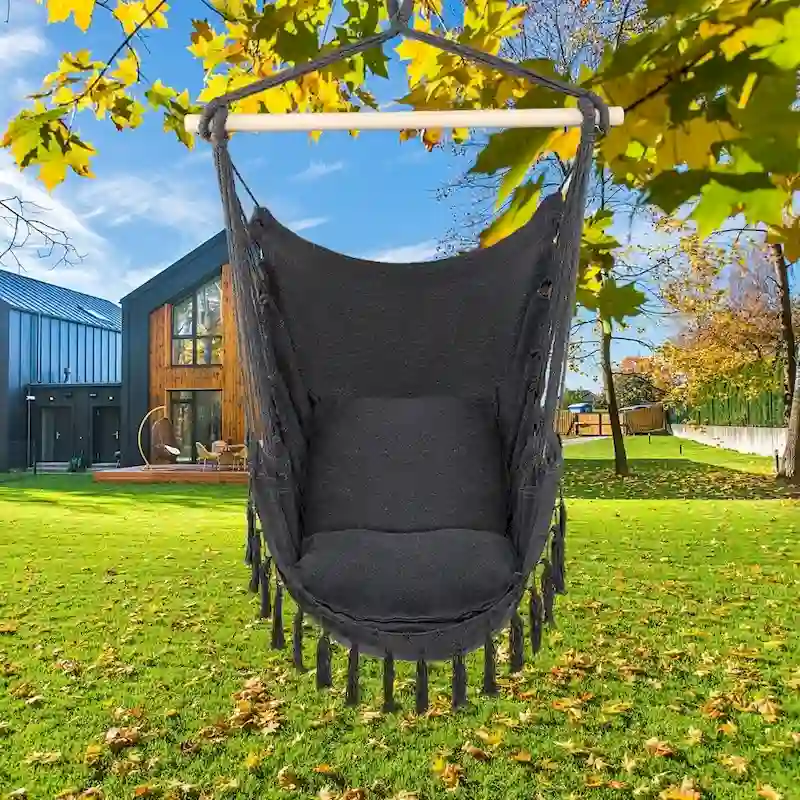 Pillow Tassel Hanging Chair Beige/Dark Grey