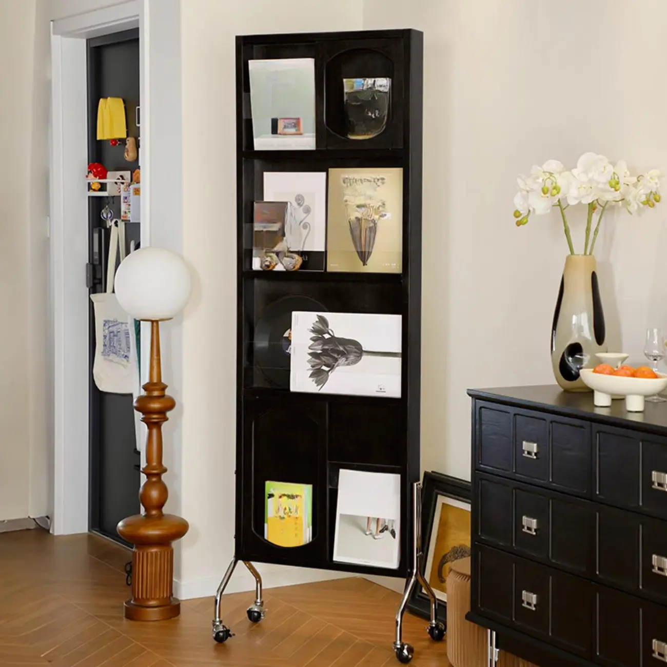 Vertical Wooden Closed Back 5-Shelf Mobile Bookcase