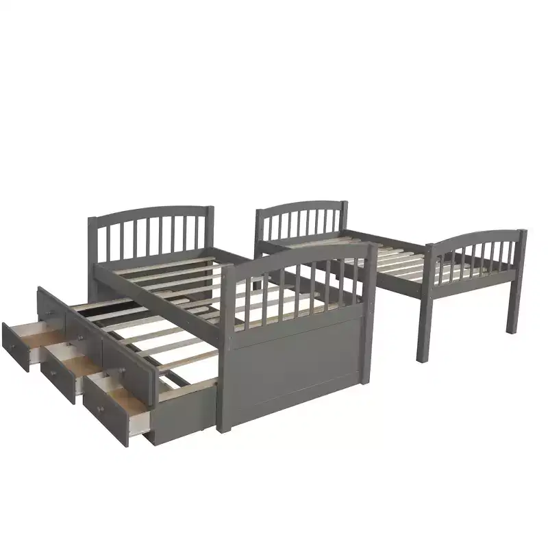 Luxystar Modern Twin Over Twin Bunk Bed With Trundle and 3 Drawers