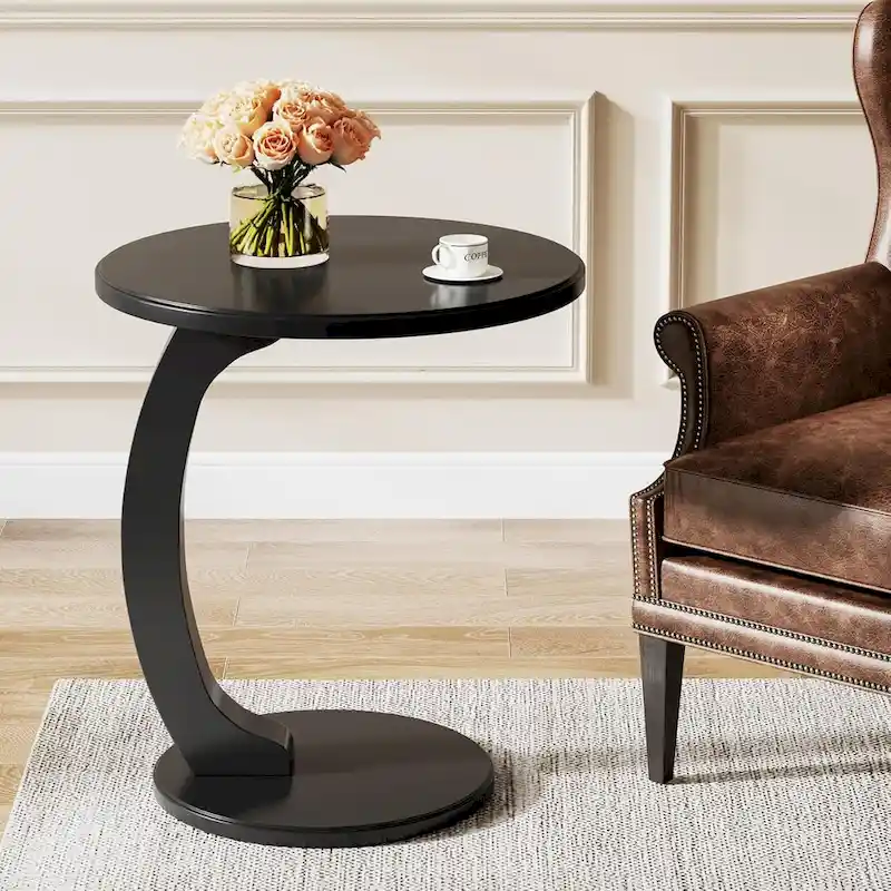 Wooden C-Shaped End Table