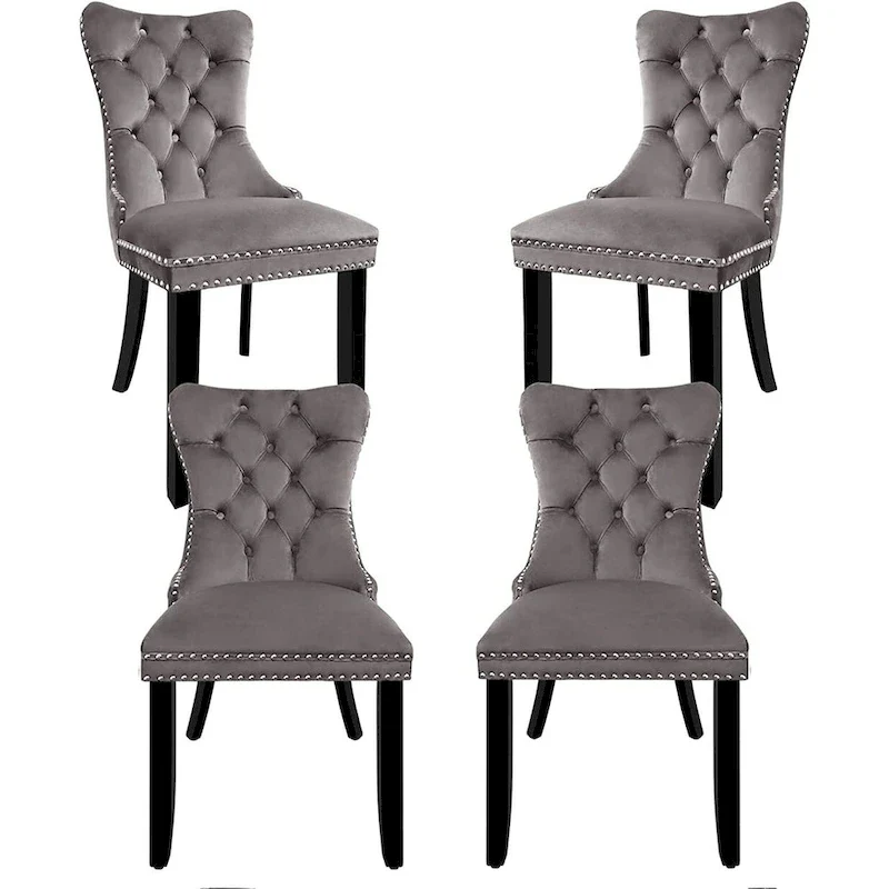 Dining Chairs Set of 6, Luxury Upholstered Velvet Kitchen Chairs Side Chair with Padded Seat Back and Solid Wood Legs