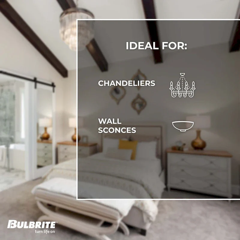 Bulbrite LED Filament Pack of (4) 4.5 Watt Dimmable T8 Light Bulb with Clear Glass Finish and Candelabra (E12) Base