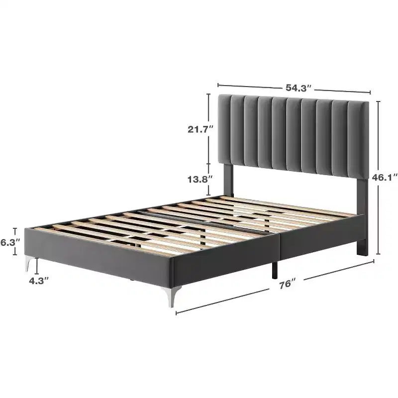 Queen Size Upholstered Bed Frame with Adjustable Headboard, Sturdy Bed Frame, Noise Free Sleep, No Box Spring Needed, Easy Assembly, Grey