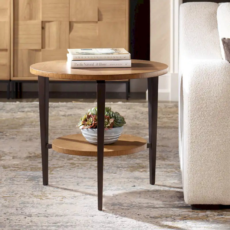 Brown 2-Tier Round Side Table, 26.5