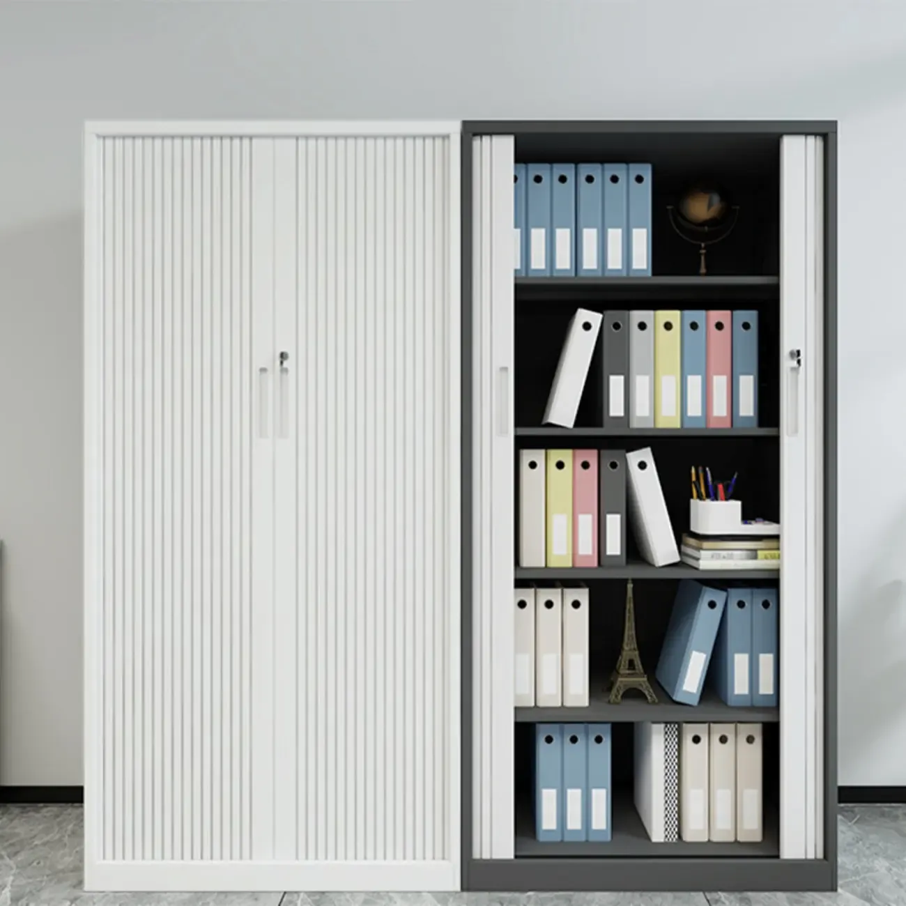 Modern Steel Sliding Door Lockable Office Storage Cabinet