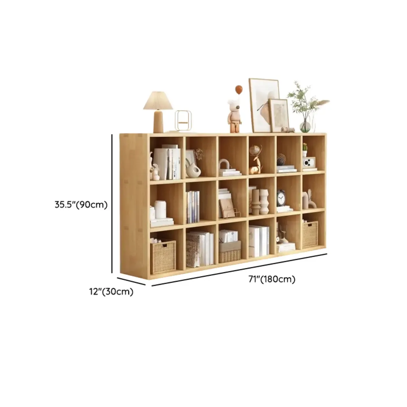 Modern Oak Bookcase Spacious Shelves Multi-Cabinets