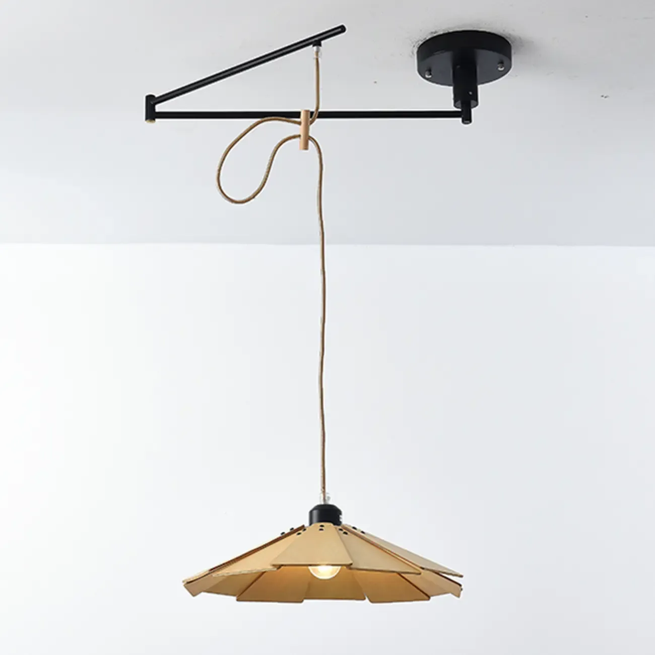 Modern Flexible Round Pendant Light in Solid Wood and Metal