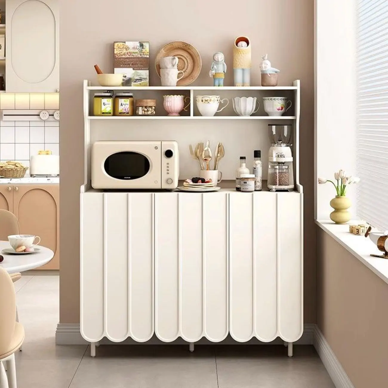 Modish Cream Wood Narrow Sideboard