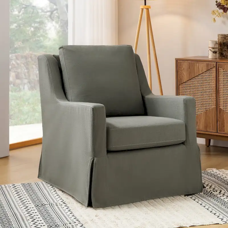Stan Farmhouse Slipcover Rocking Swivel Chair by