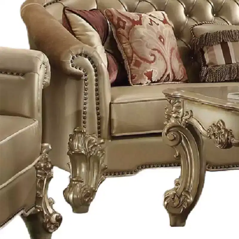 Acme Furniture Vendome II Sofa Bone Synthetic Leather/Gold Patina