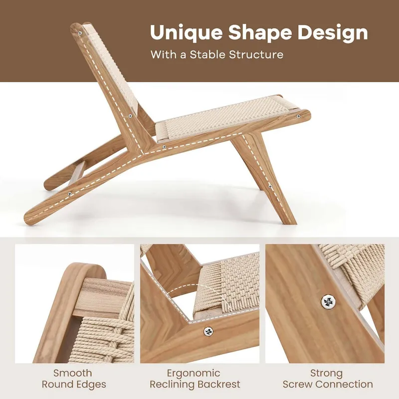 1/2 PCS Modern Accent Teak Wooden Chair w/ Braided Seat & Backrest