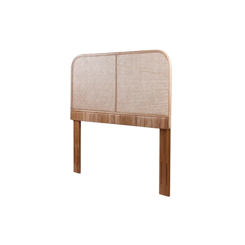 Natural Cane & Teak Wood Headboard with Curved Corners – Contemporary Style, Queen / King