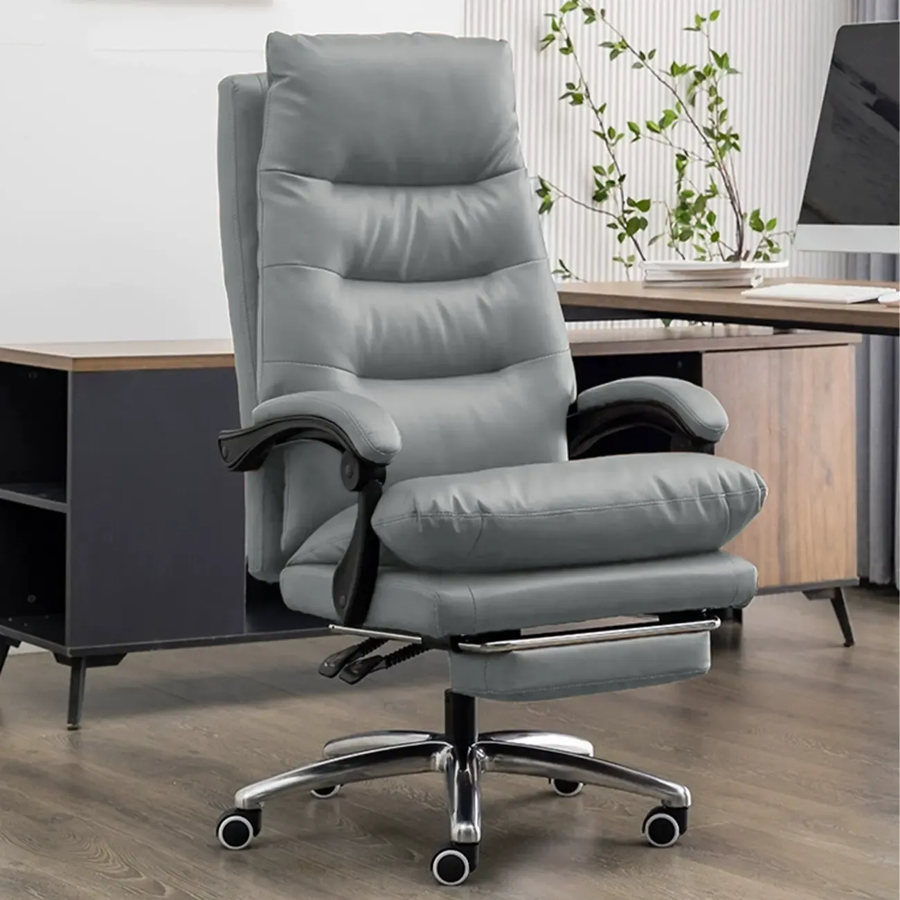Ergonomic Leather Reclining Executive Office Chair with Footrest