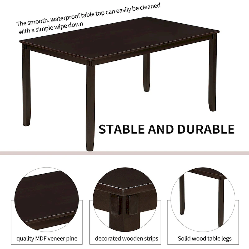 6-Piece Wooden Kitchen Dining Table Set with 4 Chairs and Bench