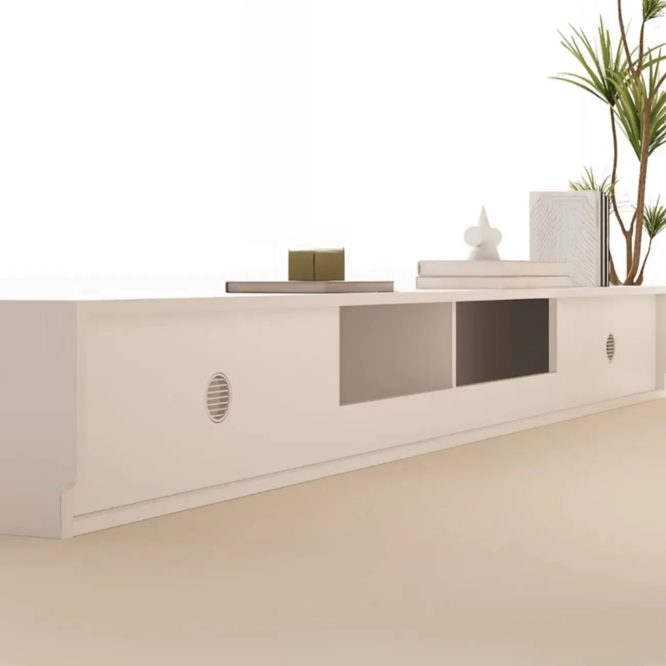 Modern White Wood TV Stand with Cable Management