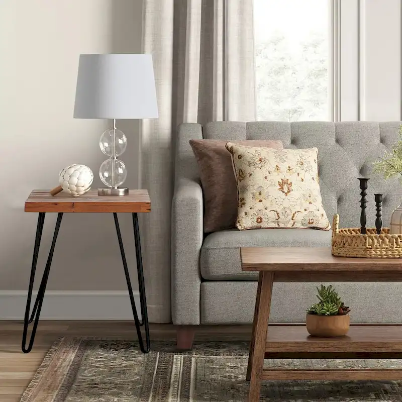 Greenage Wood End Table with Iron Legs