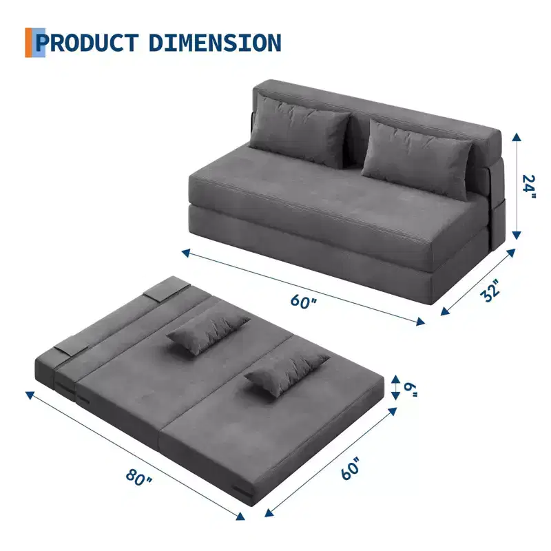 4-in-1 Folding Sofa Bed & Chair Bed - Convertible Sleeper, Fold Out Loveseat Sofa Couch with Pillow, Tufted Floor Lounge for Living Room, Guest Room