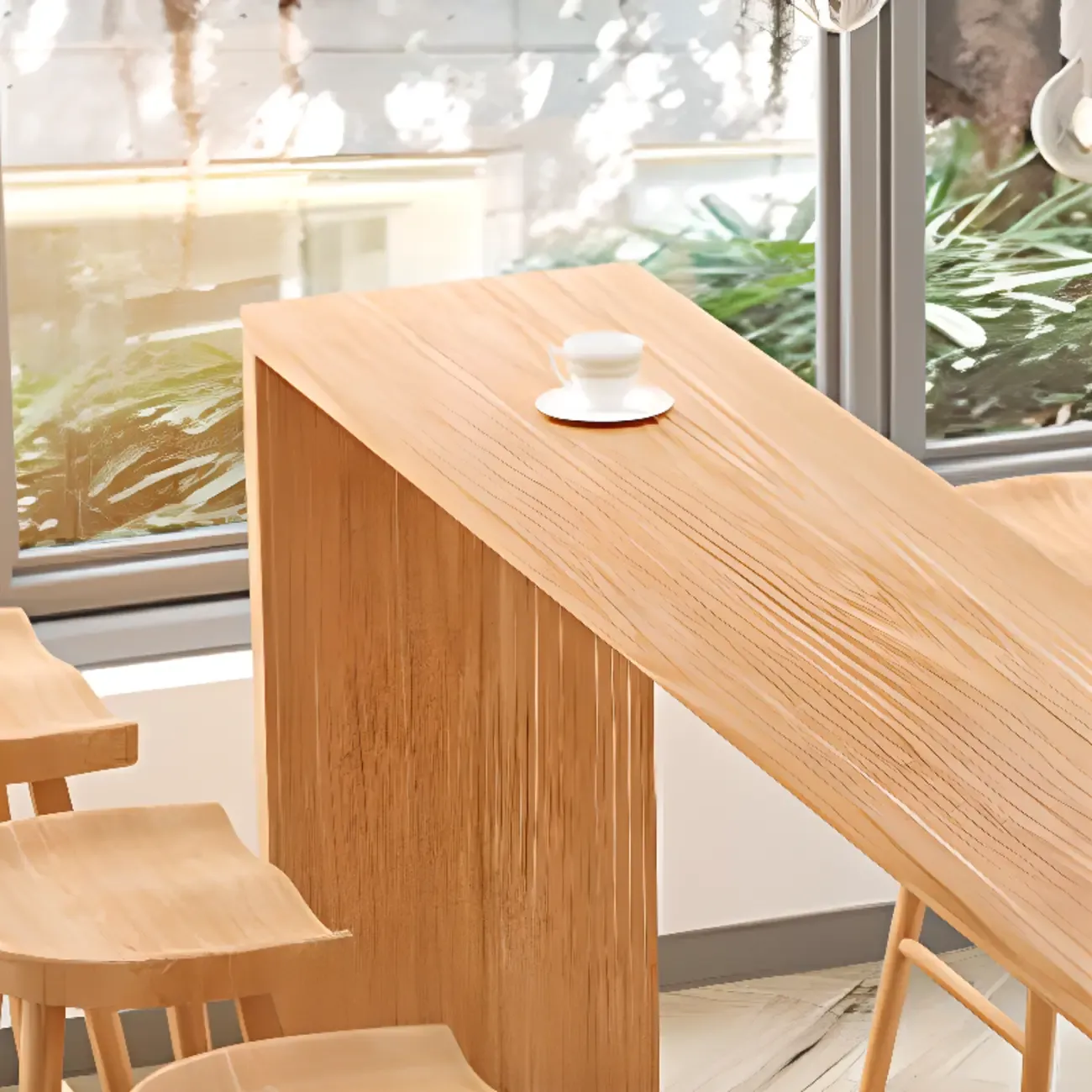 Rectangle Scandinavian Wooden Bar Height Table Double Pedestal