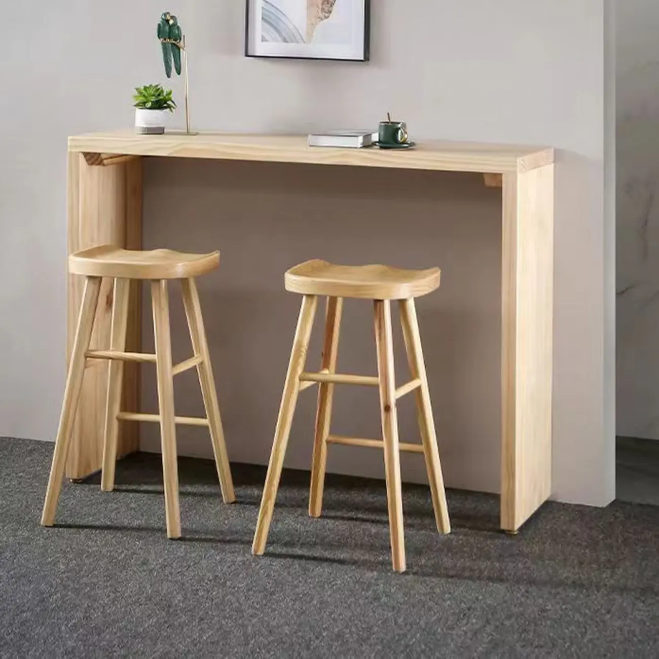 Simplistic Wooden Narrow Bar Table with 3-Pieces for Caf¨¦ and Home