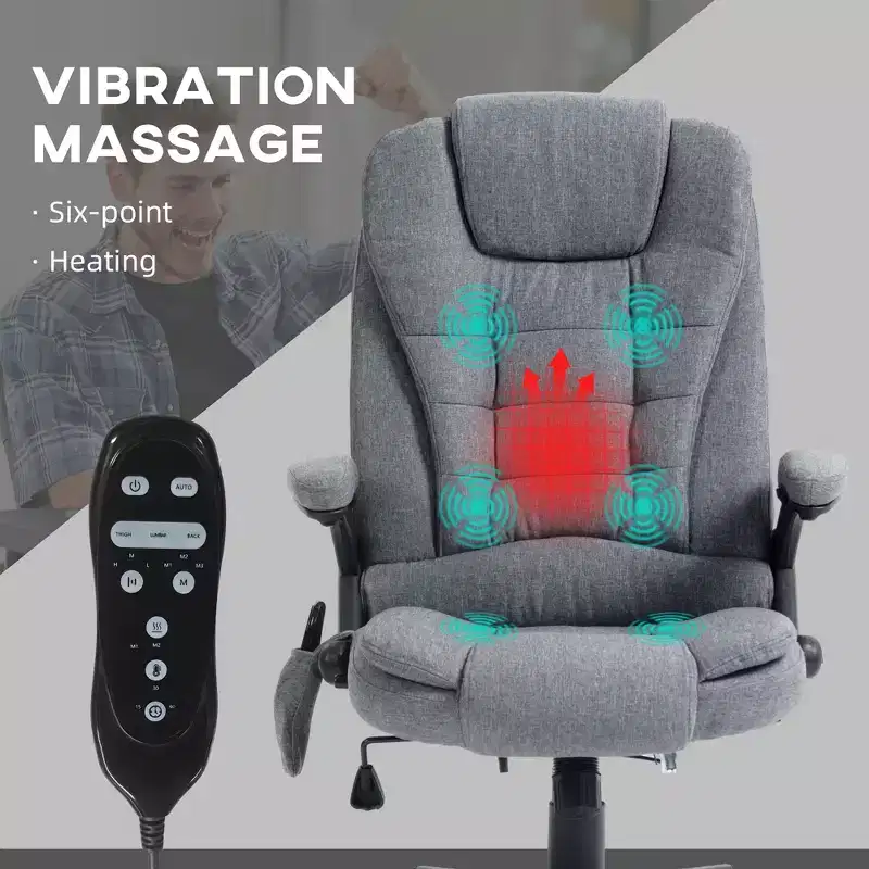 6 Point Vibrating Massage Office Chair with Heat, Linen High Back Massage Desk Chair with Reclining Backrest