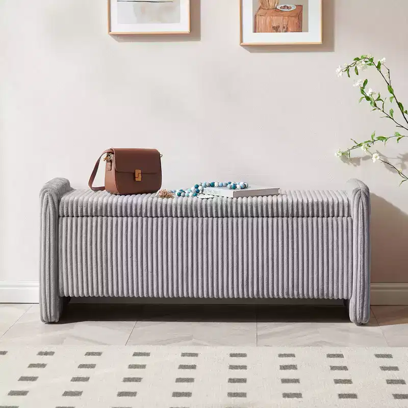 PINMOCO 44 inch Velvet Ottoman Bench, Upholstered Storage Footrest for Living Room and Bedroom