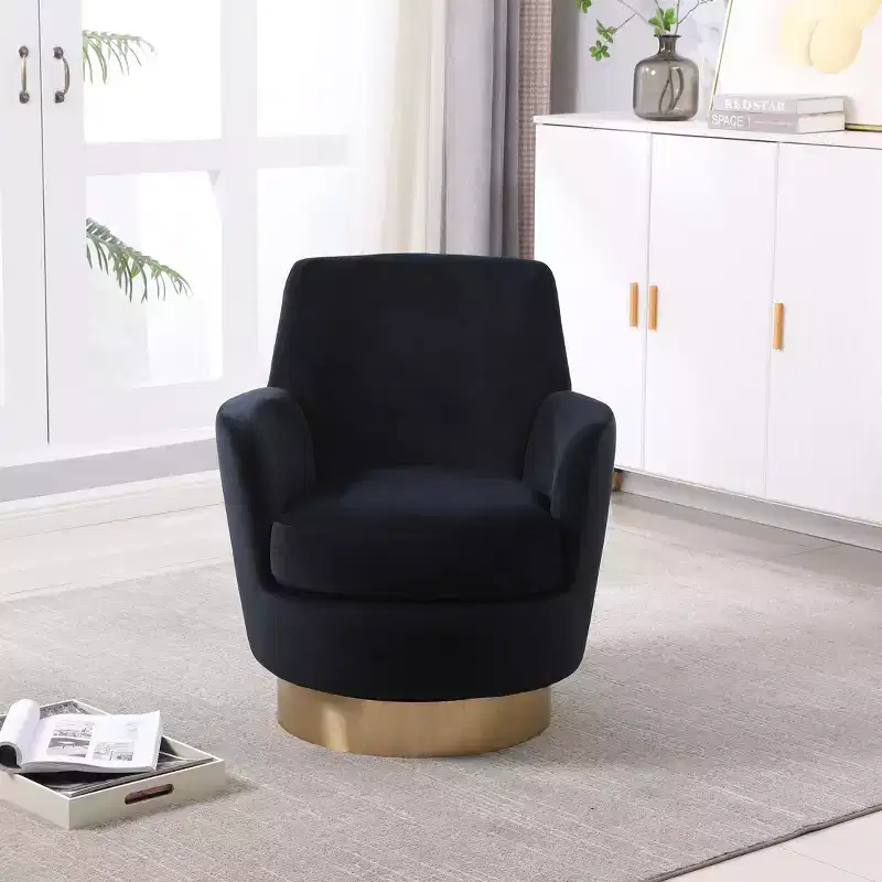 Okak Modern Swivel Barrel Accent Chair, Round Barrel Chairs with Gold Stainless Steel Base, for Living Room Bedroom