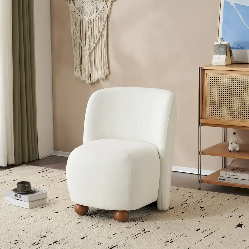 '- Eliana Modern Teddy Fabric Accent Chair with Curved Backrest and Legs