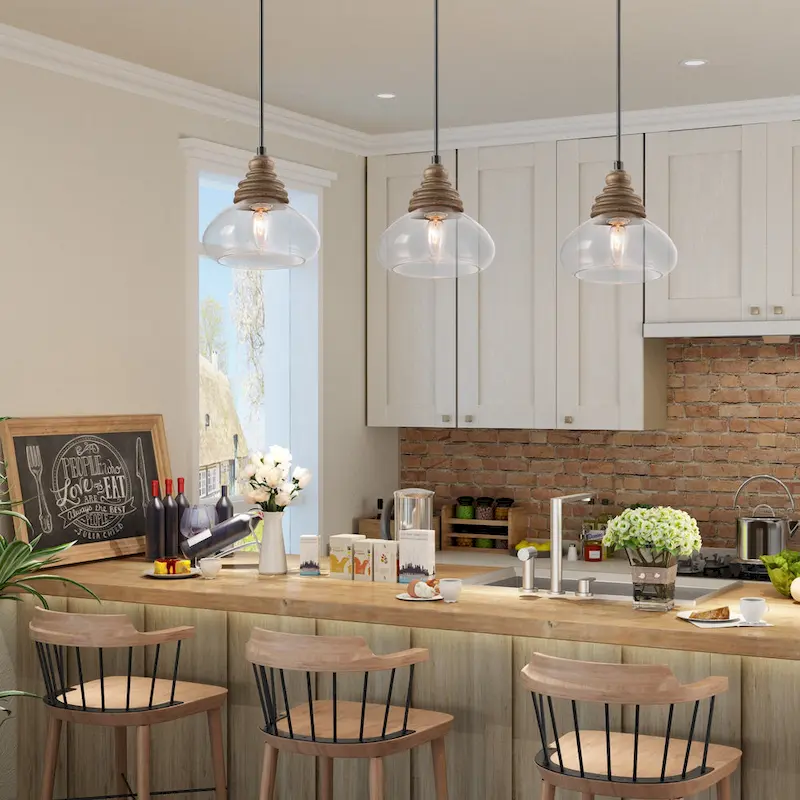 The Gray Barn Farmhouse 1-Light Wood Pendant Lights with Pumpkin Glass Shade - 7.5  L x 7.5  W x 7.5  H